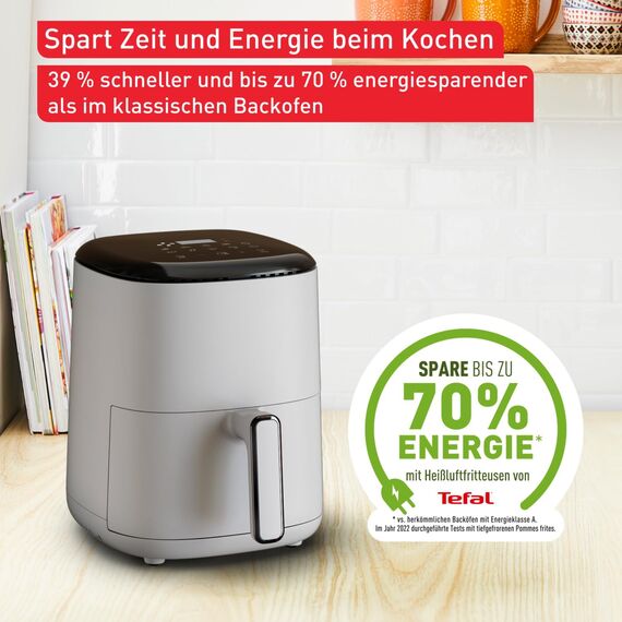 Tefal Easy Fry Compact Heißluftfritteuse/Airfryer 3 L – kompakt für 1–4 Personen, 10 Programme mit Touch-Display, antihaftbeschichtet, energiesparend, gesund & knusprig genießen, EY145A