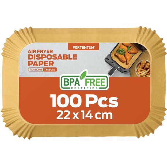 PORTENTUM Backpapier für Heißluftfritteuse mit Doppelkammer, 100 Stück 22x14cm Rechteckig Airfryer Papier Liners kompatibel mit Ninja Dual/Double Stack, und Anderen Dual Zone Air Fryer