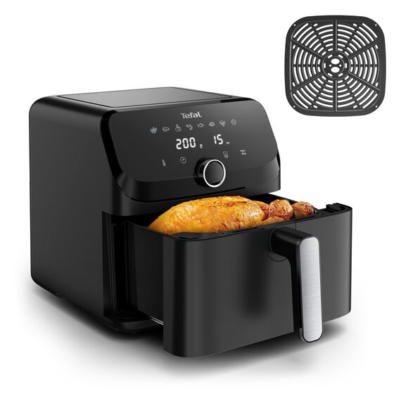 Tefal Easy Fry Mega Heißluftfritteuse, 7,5 Liter Fassungsvermögen, bis zu 8 Personen, 99% weniger Fett, 8 automatische Gareinstellungen, digitales Display, spülmaschinengeeignet, Schwarz, EY8558E0