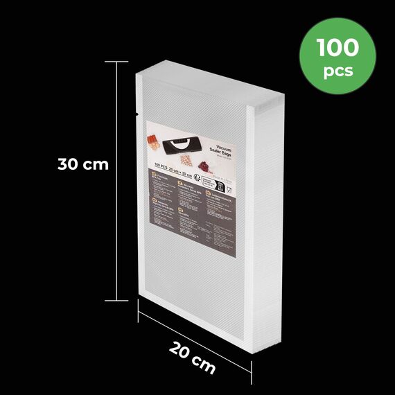 Vakuumierbeutel 20x30cm 100 Beutel, Vakuumierfolie Vakuumbeutel Lebensmittel, Profi-Folienbeutel für alle Vakuumierer und Sous Vide Geeignet, Gefrierbeutel BPA-frei