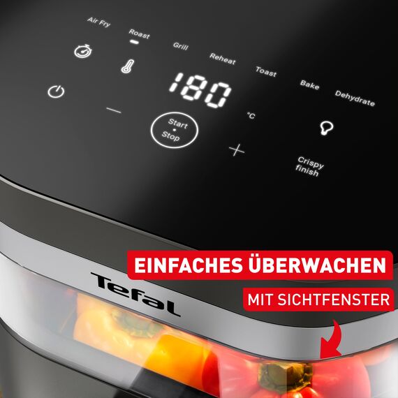 Tefal Easy Fry Infrared Heißluftfritteuse, 7 L Fassungsvermögen, Infra-Heat-Technologie, doppelte Heizelemente, 8 voreingestellte Programme, LED-Sichtfenster, bis zu 8 Portionen, Dunkelgrau, EY832HE0