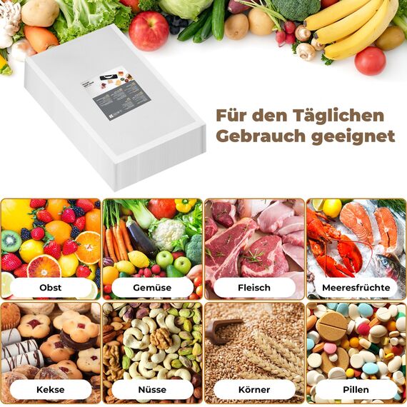 Vakuumierbeutel 100 Beutel 28x40cm, Profi Vakuumierfolie Vakuumbeutel für Vakuumierer & Lebensmittel Lagerung & Sous Vide Geeignet, Gefrierbeutel BPA-frei & Reißfest