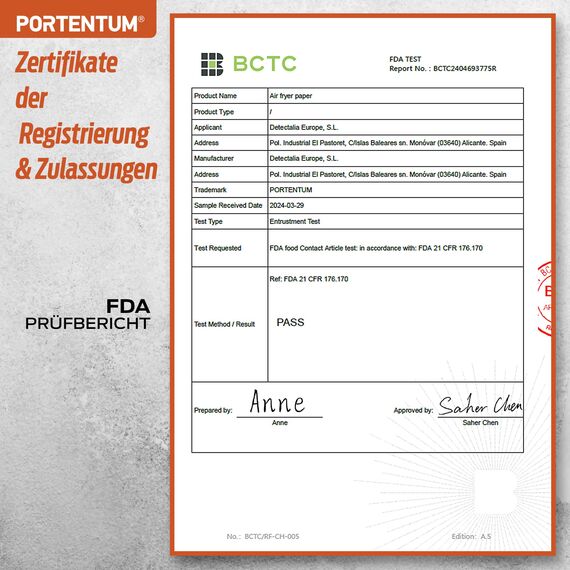 PORTENTUM Backpapier für Heißluftfritteusen, 100 Stück, BPA-frei, 20 × 24 cm, antihaftbeschichtet, wasserdicht und ölbeständig, Einweg-Pergamentliner, quadratisch, passend für Airfryer 4,7–7,3 L