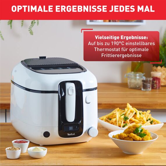 Tefal Fritteuse Super Uno, inkl. Timer, Kapazität: 2,2 Liter, Spülmaschinengeeignete Teile, Antihaftbeschichtung, Geruchsfilter, Fritteuse mit Fett-Spritzschutz, weiß/schwarz, FR3140