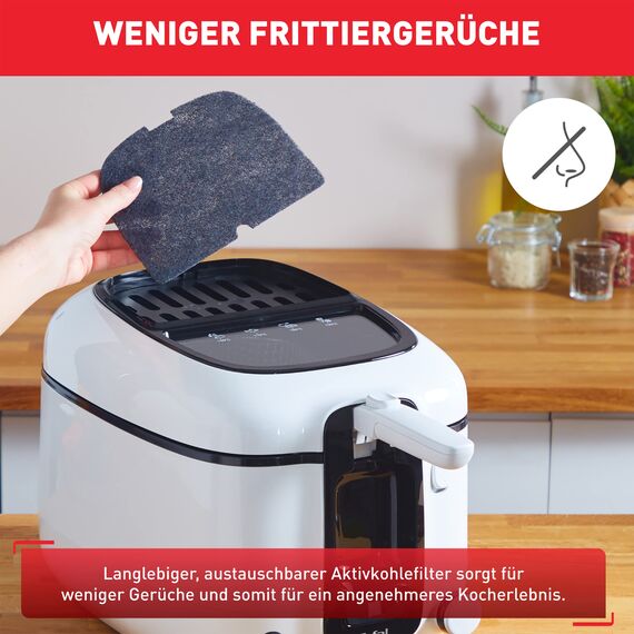 Tefal Fritteuse Super Uno, inkl. Timer, Kapazität: 2,2 Liter, Spülmaschinengeeignete Teile, Antihaftbeschichtung, Geruchsfilter, Fritteuse mit Fett-Spritzschutz, weiß/schwarz, FR3140