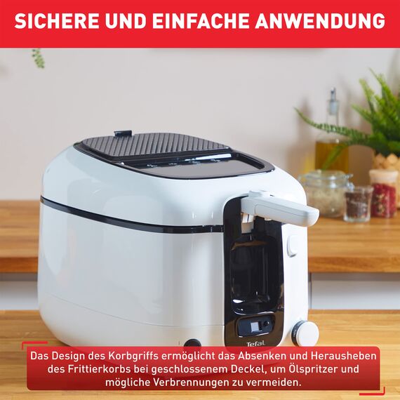Tefal Fritteuse Super Uno, inkl. Timer, Kapazität: 2,2 Liter, Spülmaschinengeeignete Teile, Antihaftbeschichtung, Geruchsfilter, Fritteuse mit Fett-Spritzschutz, weiß/schwarz, FR3140