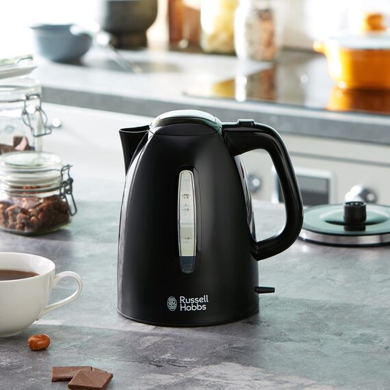 Russell Hobbs Wasserkocher [1,7l, 2400W, blaue LED-Beleuchtung] Textures+ (Schnellkochfunktion, herausnehmbarer Kalkfilter, beleuchtete Wasserstandsanzeige, autom. Deckelöffnung) Teekocher 22591-70
