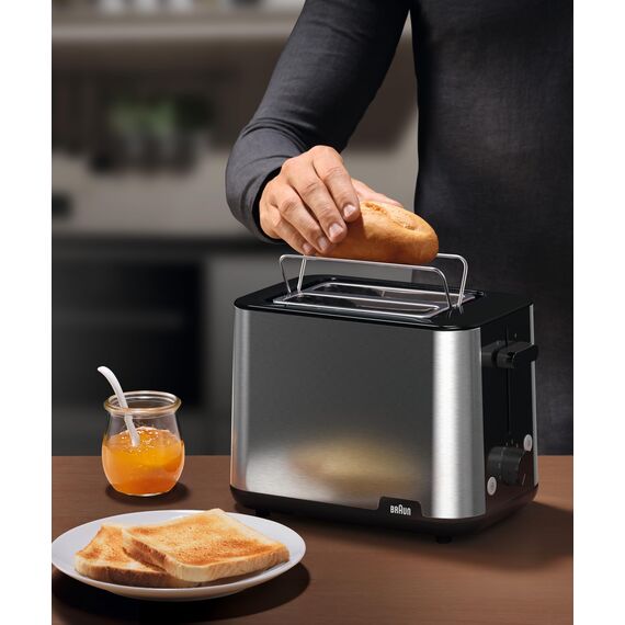 Braun PurShine Toaster HT1510 BK – Doppelschlitz-Toaster, 8 Röstgrade, Aufwärm- & Auftaufunktion, Ausziehbare Krümelschale, 900 Watt, Schwarz