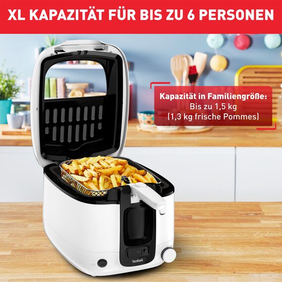 Tefal Fritteuse Super Uno, inkl. Timer, Kapazität: 2,2 Liter, Spülmaschinengeeignete Teile, Antihaftbeschichtung, Geruchsfilter, Fritteuse mit Fett-Spritzschutz, weiß/schwarz, FR3140