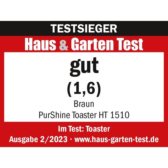 Braun PurShine Toaster HT1510 WH – Doppelschlitz-Toaster, 8 Röstgrade, Aufwärm- & Auftaufunktion, Ausziehbare Krümelschale, 900 Watt, Weiß