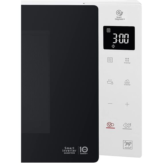 LG MS23NECBW Solo-Mikrowelle (23 L, 1000 W) mit 28 Automatikprogrammen (LED-Display, Smart Inverter Technologie, pflegeleicht), Weiß