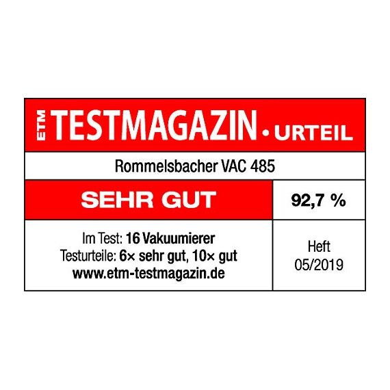 ROMMELSBACHER Vakuumierer VAC 485 - Absaugleistung 15 Liter/Min., Einhand-Bedienung, für Langzeitbetrieb geeignet, Doppel-Versiegelungsnaht, 2 Versiegelungszeiten, für Folien bis 30 cm Breite