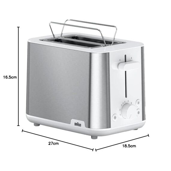 Braun PurShine Toaster HT1510 WH – Doppelschlitz-Toaster, 8 Röstgrade, Aufwärm- & Auftaufunktion, Ausziehbare Krümelschale, 900 Watt, Weiß