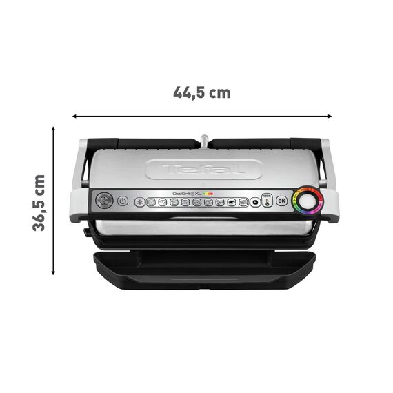 Tefal OptiGrill+ XL Kontaktgrill, 9 Programme, manueller Modus, 200 W, Garstufenanzeige, Dickemessung, Abnehmbare XL-Platten, Elektrogrill, Edelstahl, GC722D16
