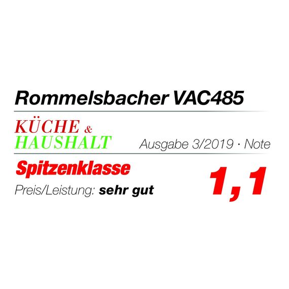 ROMMELSBACHER Vakuumierer VAC 485 - Absaugleistung 15 Liter/Min., Einhand-Bedienung, für Langzeitbetrieb geeignet, Doppel-Versiegelungsnaht, 2 Versiegelungszeiten, für Folien bis 30 cm Breite
