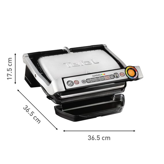 Tefal OptiGrill+ Kontaktgrill, 6 Programme, Garstufenanzeige, abnehmbare Platten, manueller Modus, optimal Grillergebnisse dank Messung der Dicke, Elektrogrill, Edelstahl, GC712D12