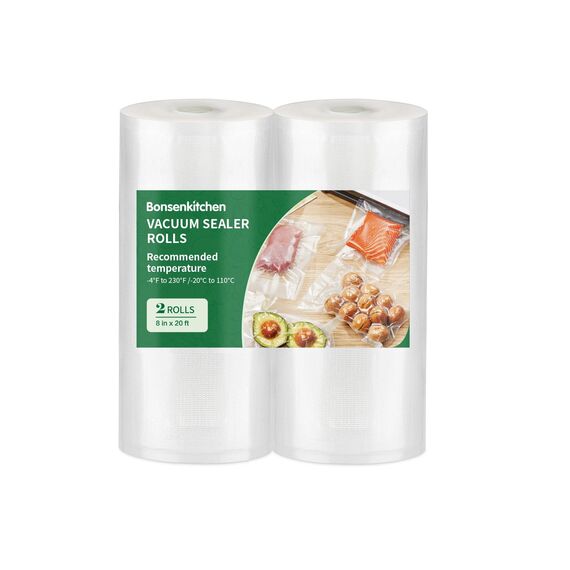 Bonsenkitchen Vakuumrollen, BPA-Frei, Thickened Grocery Beutel für die Konservierung von Lebensmitteln, Kochfest & Gefriergeeignet, BPA-frei, Ideal für Sous Vide, 2 Rollen 20cm x 600cm, TB05