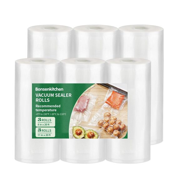 Bonsenkitchen Vakuumrollen, BPA-frei, Versatile Food Freshness Roll, Ideale Lebensmittelverpackungen für Kichen, Restaurant und Outdoor Events, 3 Rollen 28x600cm + 3 Rollen 20x600cm, TB06