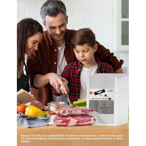 Vakuumierbeutel 100 Beutel 15x25cm, Profi Vakuumierfolie Vakuumbeutel für Vakuumierer & Lebensmittel Lagerung & Sous Vide Geeignet, Gefrierbeutel BPA-frei & Reißfest