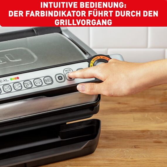 Tefal OptiGrill+ XL Kontaktgrill, 9 Programme, manueller Modus, 200 W, Garstufenanzeige, Dickemessung, Abnehmbare XL-Platten, Elektrogrill, Edelstahl, GC722D16