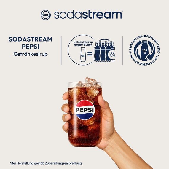 SodaStream Wassersprudler TERRA Promopack mit Quick-Connect CO2-Zylinder | inkl. 3x 1L FUSE Kunststoffflasche + Premium Flaschenabtropfhalter aus Edelstahl + SodaStream Sirup Pepsi Cola (440 ml)