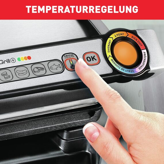 Tefal OptiGrill+ Kontaktgrill, 6 Programme, Garstufenanzeige, abnehmbare Platten, manueller Modus, optimal Grillergebnisse dank Messung der Dicke, Elektrogrill, Edelstahl, GC712D12