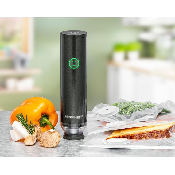 ROMMELSBACHER Hand Vakuumierer VAC 25, sekundenschnelles Vakuumieren, Ein-Hand-Bedienung, leistungsstark, langlebiger Akku, Aufladung über USB, inkl. 8 ZIP-Beutel