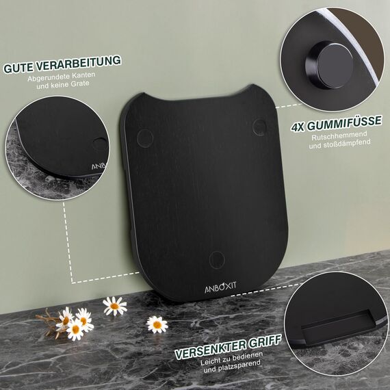 ANBOXIT Gleitbrett für Thermomix TM6/TM5, Brett für Thermomix mit Rollen, Leicht Gleitendes Bambus Rollbrett/Slider - Schwarz