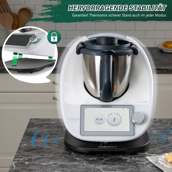 ANBOXIT Gleitbrett für Thermomix TM6/TM5, Brett für Thermomix mit Rollen, Leicht Gleitendes Bambus Rollbrett/Slider - Schwarz