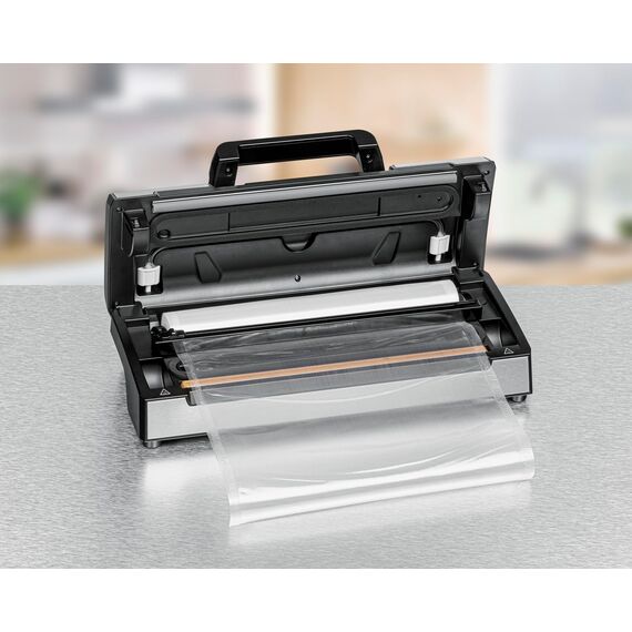 ROMMELSBACHER Vakuumierer VAC 385, 12 Liter/Minute, Einhandbedienung, Rollenfach, stabile Versiegelungsnaht, Schlauchanschluss für Behälter, vollautomatisch & manuell absaugen & versiegeln, Edelstahl