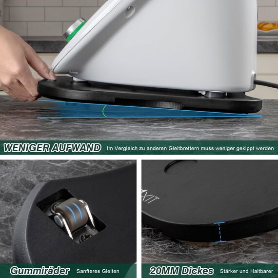 ANBOXIT Gleitbrett für Thermomix TM6/TM5, Brett für Thermomix mit Rollen, Leicht Gleitendes Bambus Rollbrett/Slider - Schwarz
