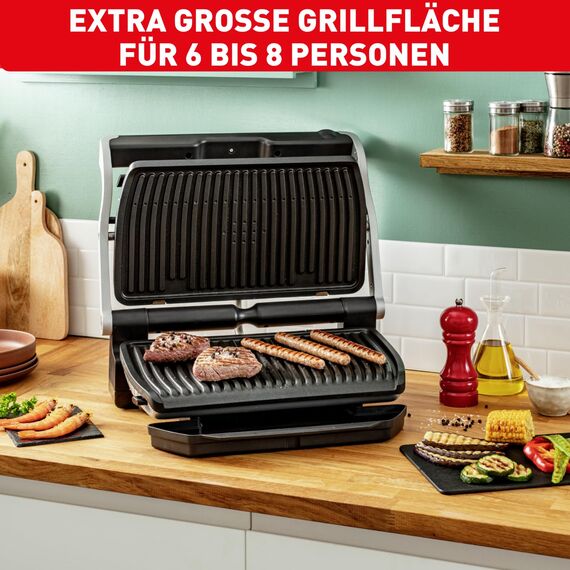 Tefal OptiGrill+ XL Kontaktgrill, 9 Programme, manueller Modus, 200 W, Garstufenanzeige, Dickemessung, Abnehmbare XL-Platten, Elektrogrill, Edelstahl, GC722D16