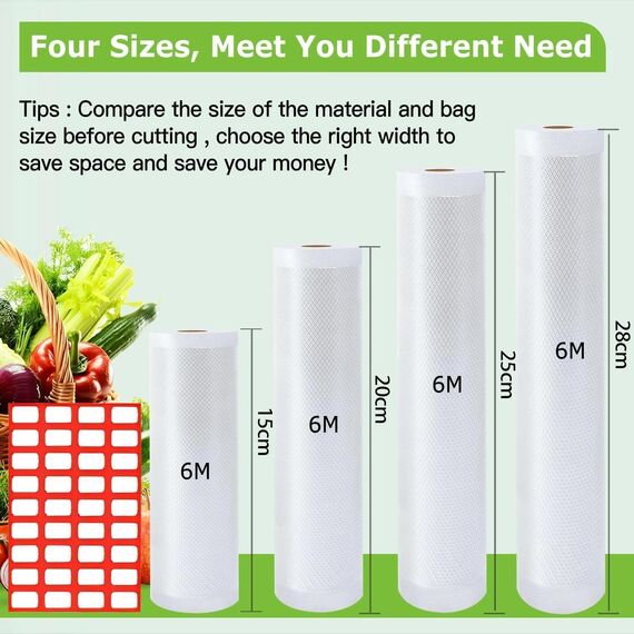 Omtofo Vakuumierbeutel Vakuumierfolie, 15/20/25/28 * 600cm/Rolle Vakuumbeutel Lebensmittel, BPA-frei, reißfest, 190µm, Vakumierfolienrolle für alle Vakuumierer, Mikrowellen and Sous Vide