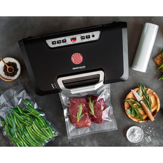 ROMMELSBACHER Vakuumierer VAC 485 - Absaugleistung 15 Liter/Min., Einhand-Bedienung, für Langzeitbetrieb geeignet, Doppel-Versiegelungsnaht, 2 Versiegelungszeiten, für Folien bis 30 cm Breite