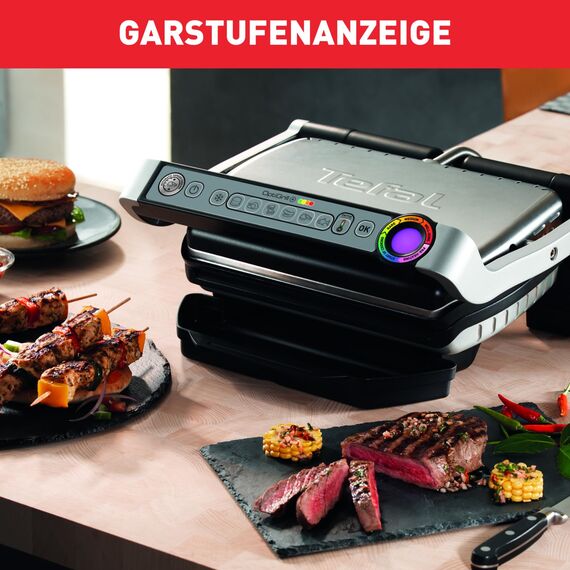 Tefal OptiGrill+ Kontaktgrill, 6 Programme, Garstufenanzeige, abnehmbare Platten, manueller Modus, optimal Grillergebnisse dank Messung der Dicke, Elektrogrill, Edelstahl, GC712D12