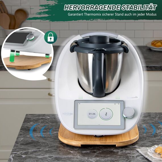 ANBOXIT Gleitbrett für Thermomix TM6/TM5, Brett für Thermomix mit Rollen, Leicht Gleitendes Bambus Rollbrett/Slider - Bambus