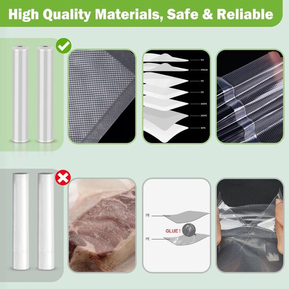 Omtofo Vakuumierbeutel Rolle 9 Rollen 20/25/28cm*300cm Vakuumierrollen, BPA-frei, Extrem Stark & Reißfest, Einschweißfolie für Vakuumierer, Wiederverwendbar, Sous Vide, für Lebensmittel Vakuumiergerät