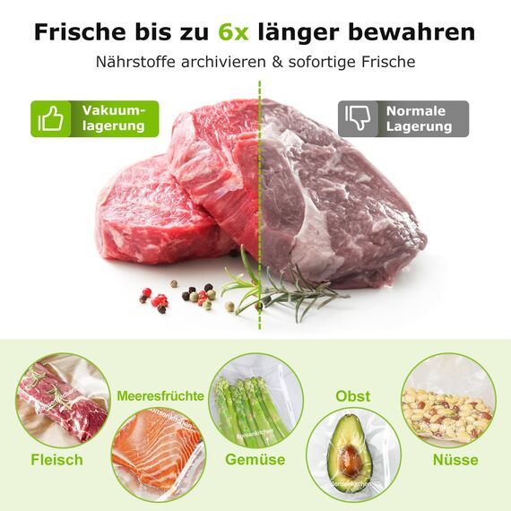 Bonsenkitchen Vakuumierbeutel 4 Rollen 20x500 cm, Vakuumierfolie Profi Vakuumbeutel Lebensmittel für Vakuumiergerät BPA-frei, Vakuumrollen Kochfest und Sous Vide Gefrierbeutel VB40