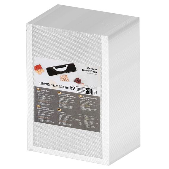 Vakuumierbeutel 100 Beutel 15x25cm, Profi Vakuumierfolie Vakuumbeutel für Vakuumierer & Lebensmittel Lagerung & Sous Vide Geeignet, Gefrierbeutel BPA-frei & Reißfest