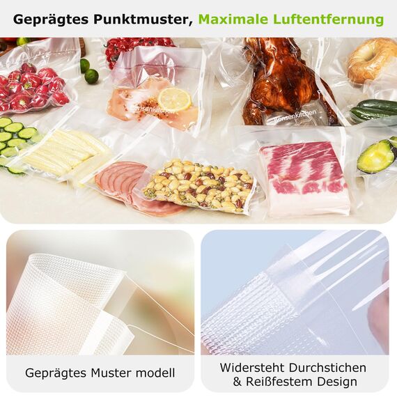 Bonsenkitchen Vakuumierbeutel 4 Rollen 20x500 cm, Vakuumierfolie Profi Vakuumbeutel Lebensmittel für Vakuumiergerät BPA-frei, Vakuumrollen Kochfest und Sous Vide Gefrierbeutel VB40