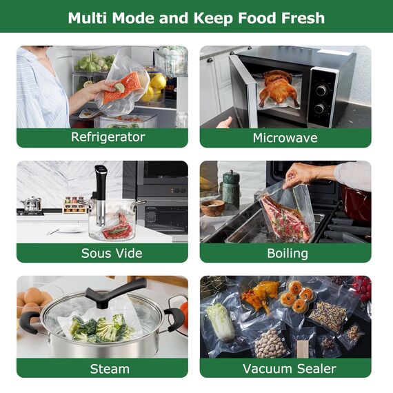 Bonsenkitchen Vakuumrollen, BPA-Frei, Thickened Grocery Beutel für die Konservierung von Lebensmitteln, Kochfest & Gefriergeeignet, BPA-frei, Ideal für Sous Vide, 2 Rollen 20cm x 600cm, TB05