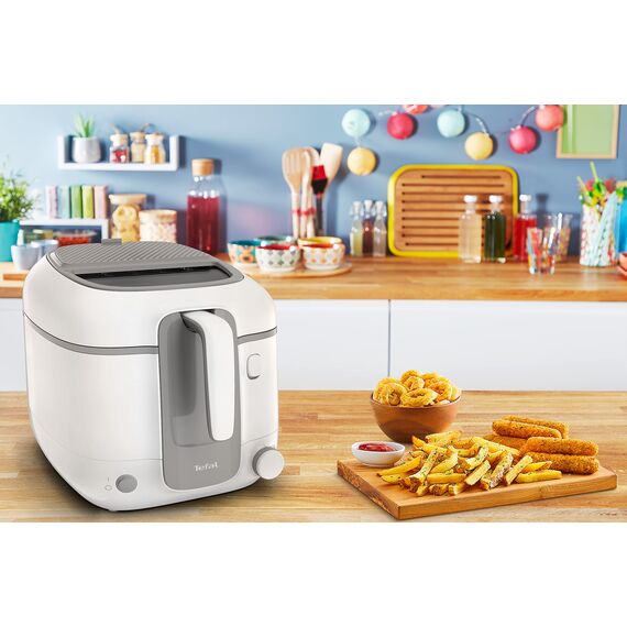 Tefal Fritteuse Super Uno Access, Kapazität 2,2 L, spülmaschinengeeignete Teile, Geruchsfilter, herausnehmbarer Behälter, weiß/grau, FR3100