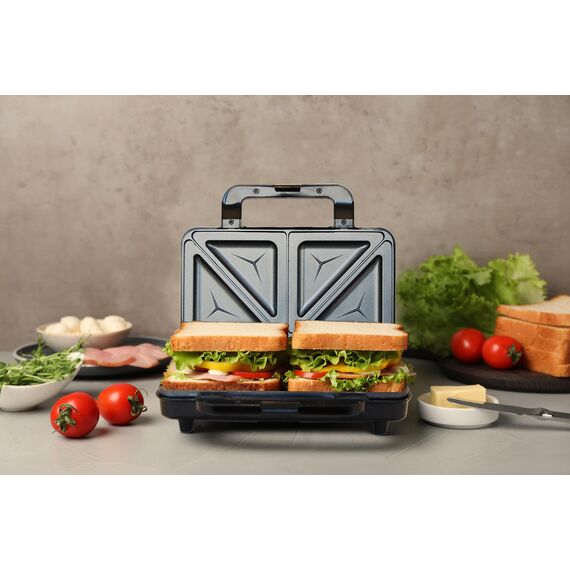 Bestron XL Sandwichmaker, Antihaftbeschichteter Sandwich-Toaster für 2 Sandwiches, inkl. automatischer Temperaturregelung & Bereitschaftsanzeige, 900 Watt, Farbe: Hellbeige/Satin