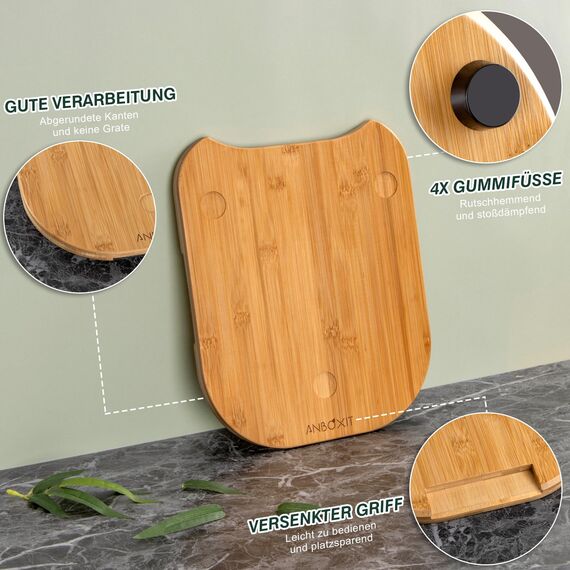 ANBOXIT Gleitbrett für Thermomix TM6/TM5, Brett für Thermomix mit Rollen, Leicht Gleitendes Bambus Rollbrett/Slider - Bambus