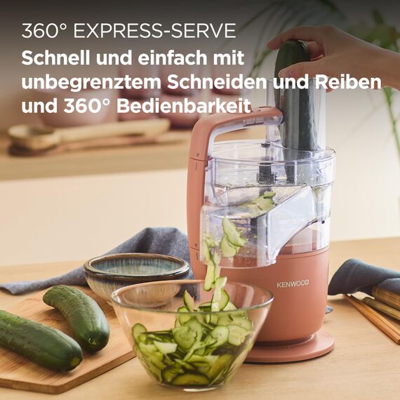Kenwood MultiPro Go FDP22.​130RD, Küchenmaschine, Hacken, Schneiden, Reiben, Reduzieren in Püree und Kneten, 360° Express Serve, Schüssel 1,3 l, Knetklingen, 4 mm Scheibe, 650 W, Tonrot