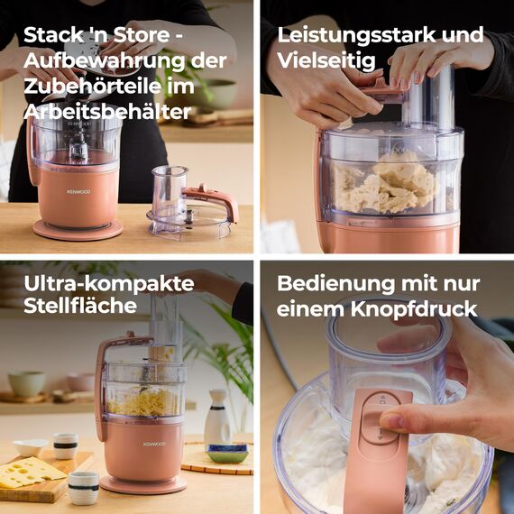 Kenwood MultiPro Go FDP22.​130RD, Küchenmaschine, Hacken, Schneiden, Reiben, Reduzieren in Püree und Kneten, 360° Express Serve, Schüssel 1,3 l, Knetklingen, 4 mm Scheibe, 650 W, Tonrot