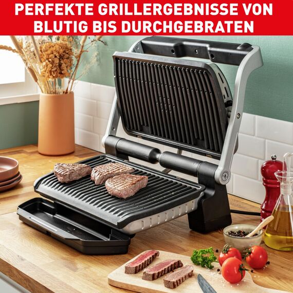 Tefal OptiGrill+ XL Kontaktgrill, 9 Programme, manueller Modus, 200 W, Garstufenanzeige, Dickemessung, Abnehmbare XL-Platten, Elektrogrill, Edelstahl, GC722D16