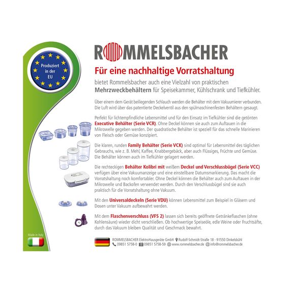 ROMMELSBACHER VRS 1560 Profi Folienrollen 15 x 600cm, 2 Rollen, BPA-frei, extrem stark & reißfest 210μm, eingeprägte Luftrillen, wiederverwendbar, Sous Vide, Made in Europe, für alle Balkenvakuumierer