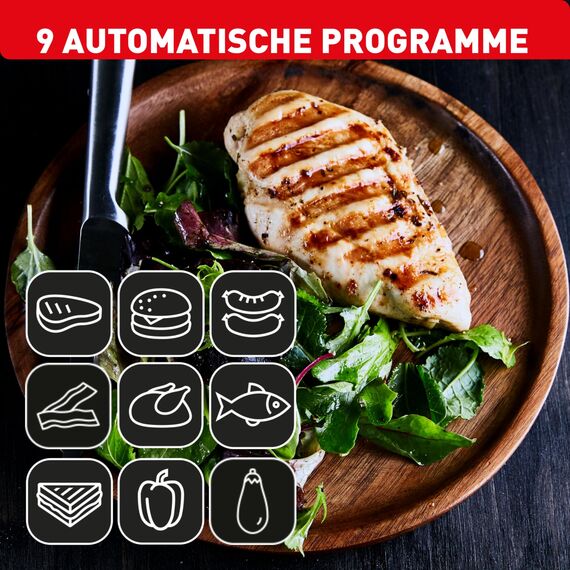 Tefal OptiGrill+ XL Kontaktgrill, 9 Programme, manueller Modus, 200 W, Garstufenanzeige, Dickemessung, Abnehmbare XL-Platten, Elektrogrill, Edelstahl, GC722D16