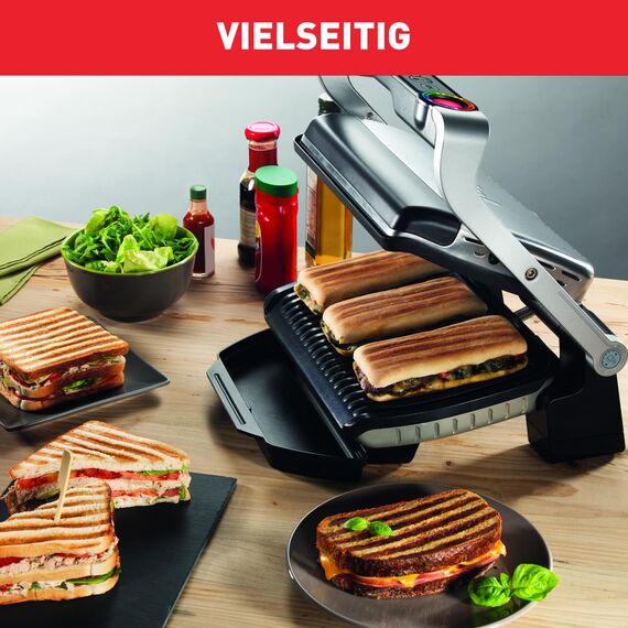Tefal OptiGrill+ Kontaktgrill, 6 Programme, Garstufenanzeige, abnehmbare Platten, manueller Modus, optimal Grillergebnisse dank Messung der Dicke, Elektrogrill, Edelstahl, GC712D12